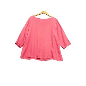 Match Point USA Linen Tunic Top Pink Boho Lagenlook Womens Large Beachy 3/4 Slv